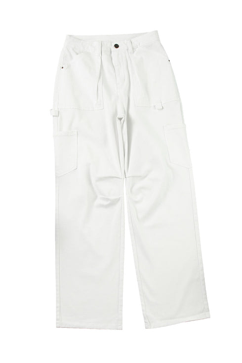 High Waist Straight Leg Cargo Pants with Pockets